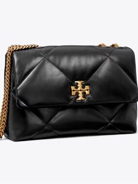 Tory Burch Black Leather Shoulder Bag with Gold Hardware